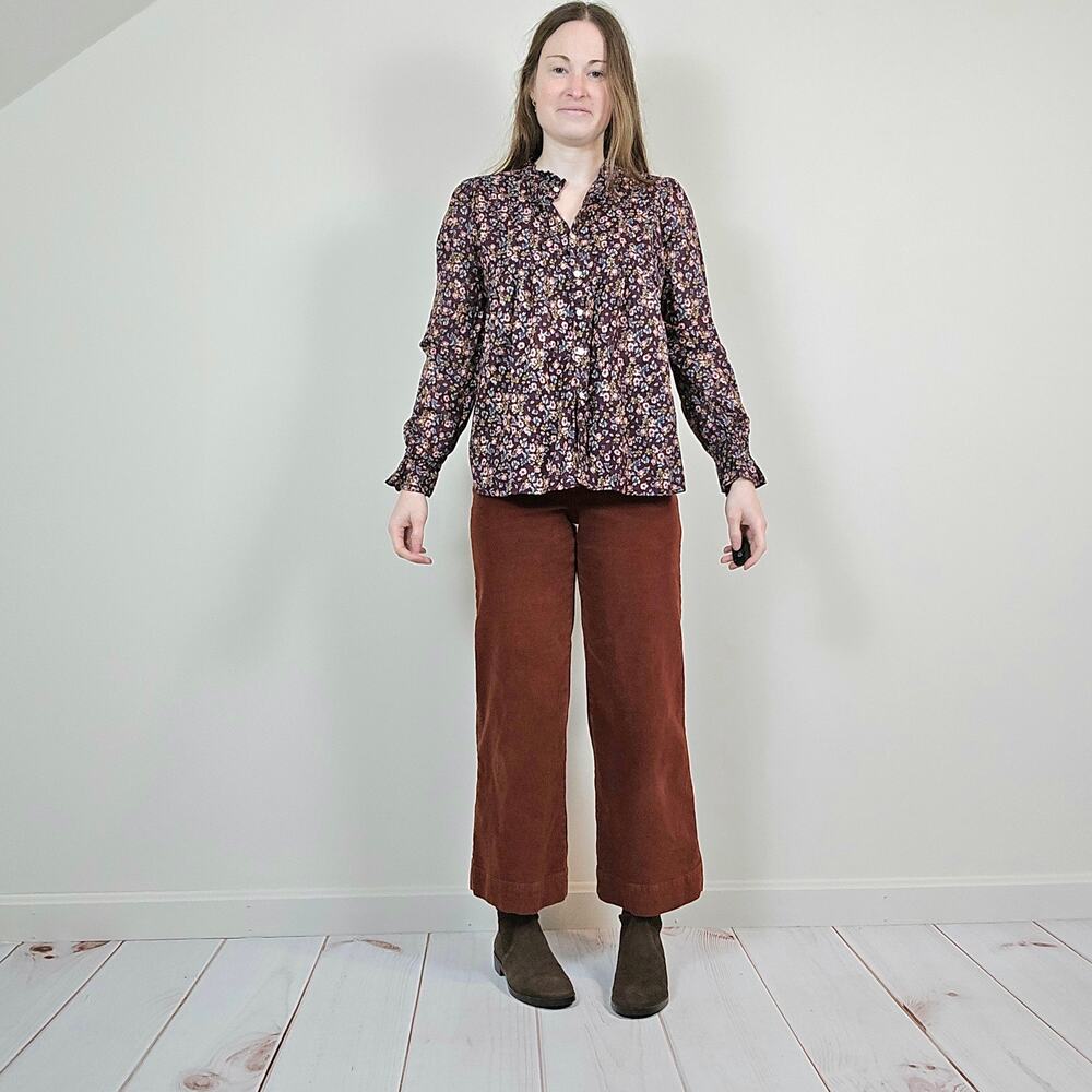 Loft Floral Mockneck Button Up Shirt Purple Multi XS - Picture 4 of 11